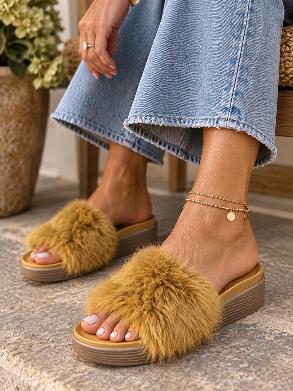 Donald J. Pliner Women's gold Furfi Slide Sandals 7.5 M - Picture 1 of 8